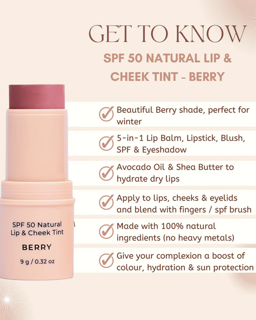SPF 50 Natural Lip &amp; Cheek Tint - Berry Sun Cream by Avocado Zinc - Prae Store