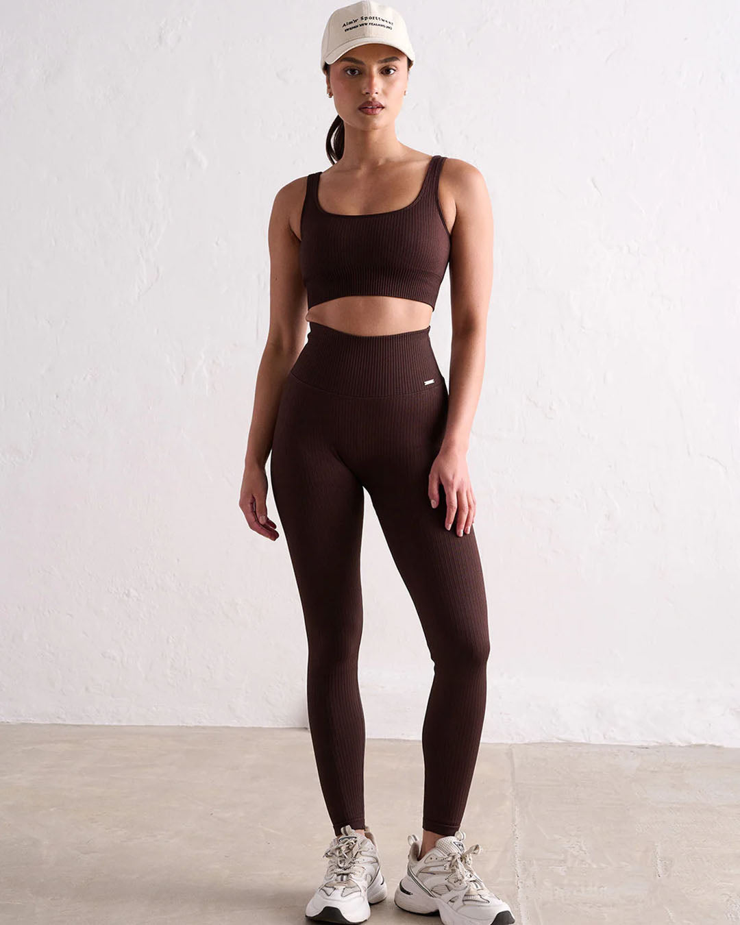 Cacao Ribbed Seamless Tights Leggings by Aim&#39;n - Prae Store