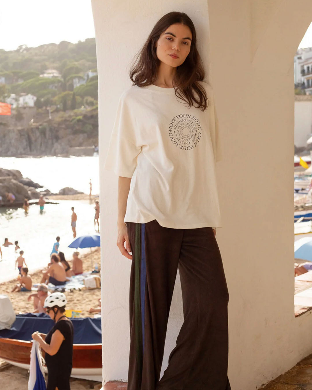 Oversized Hemp Circular Print T-shirt - Raw/Dark Brown Activewear by Pinky & Kamal - Prae Store